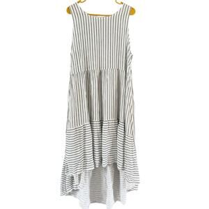 NWT Vasna 100% Linen High Low Midi Dress Size XL Made In Italy White Blue Stripe